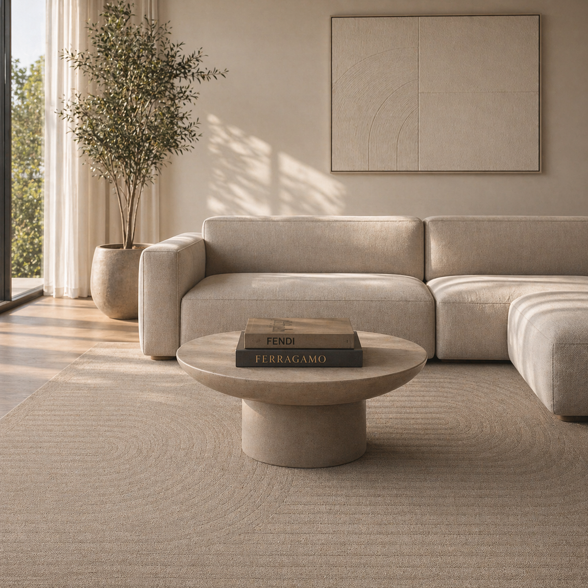 Nostos Beige Textured Rug – product view 1